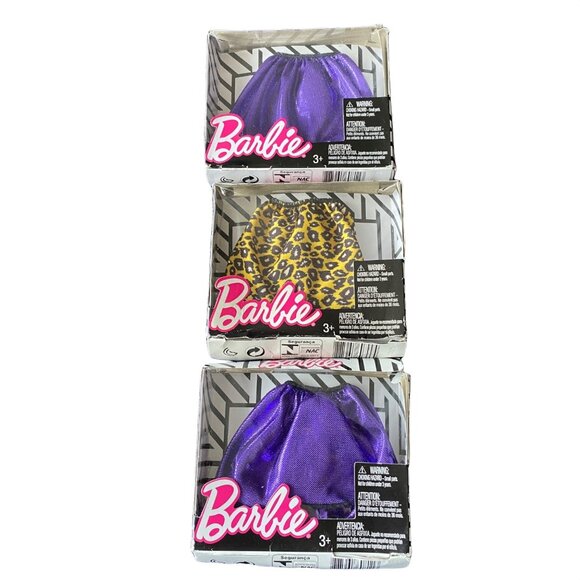 Barbie Mattel Doll Clothes Fashion Skirt metallic purple leopard lot of 3 in Box - Picture 1 of 8